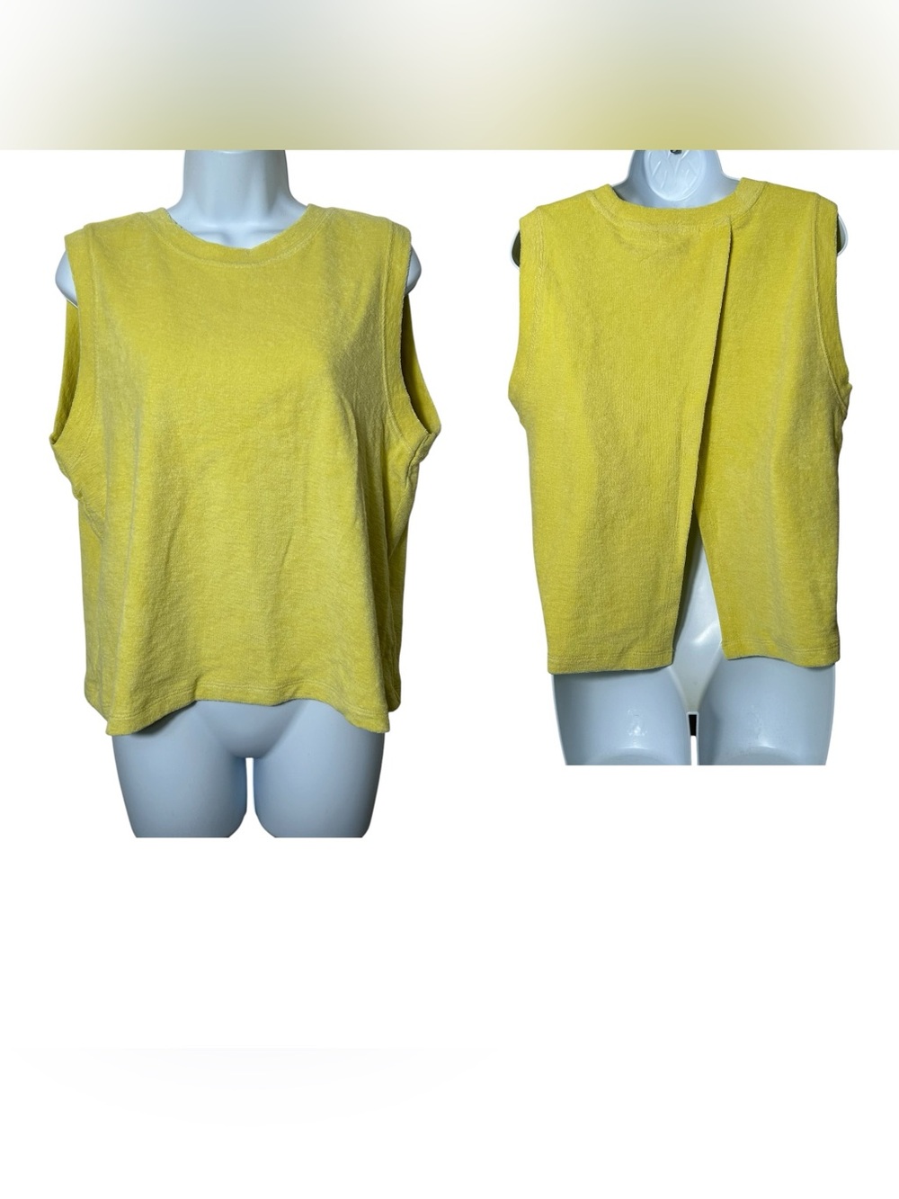 Nation Los Angeles Nara Open Back Muscle Tank Top Medium Yellow Terry Organic